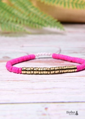 Boho Bracelet, White Blue Colorful Shell Gold